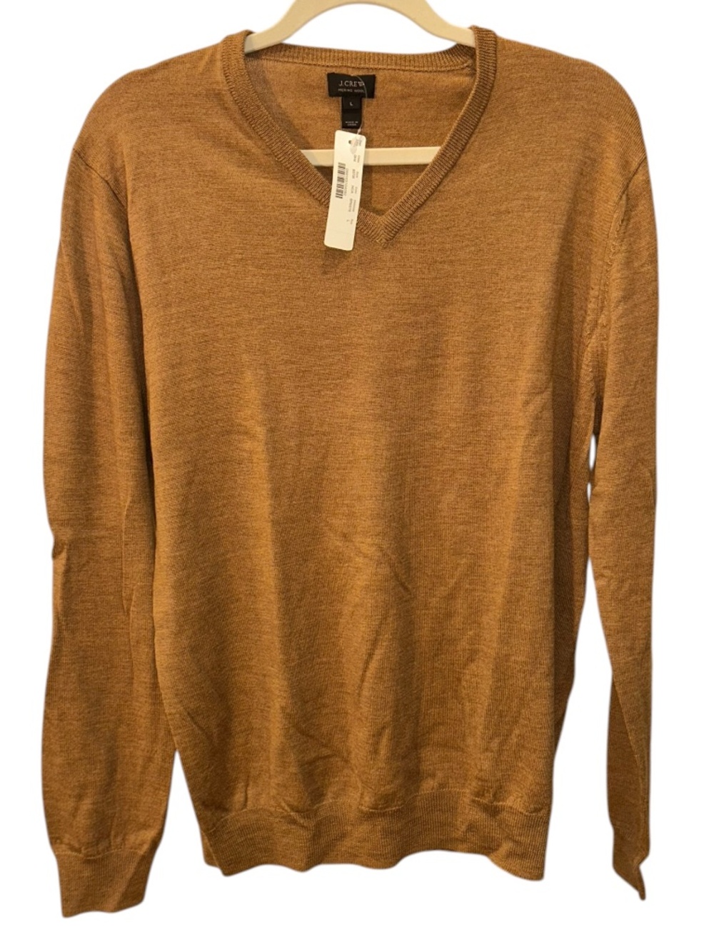 J. crew NEW NWT camel khaki merino wool v-neck sweater L